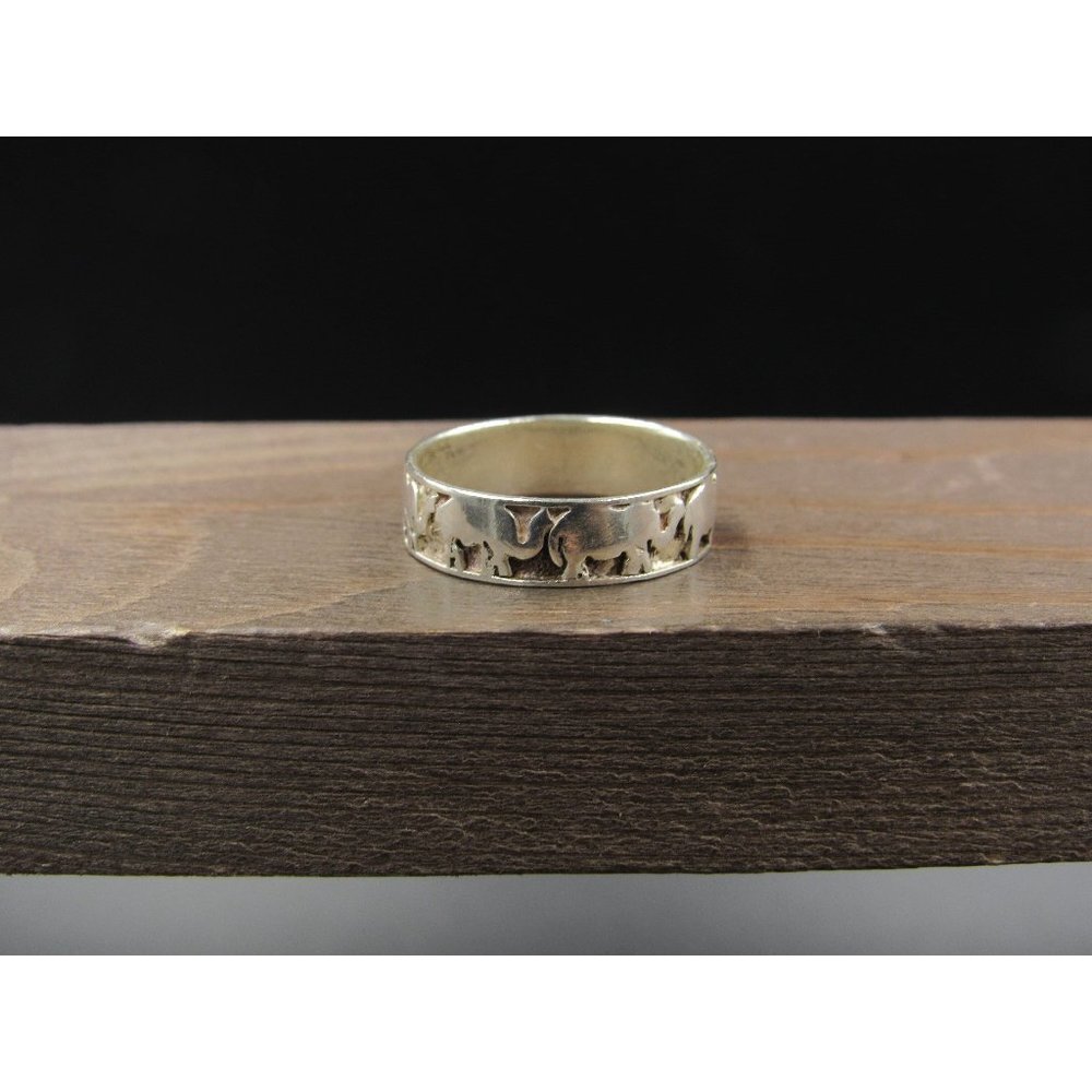 Size 8.75 Sterling Silver Rustic Elephant Animal Band Ring